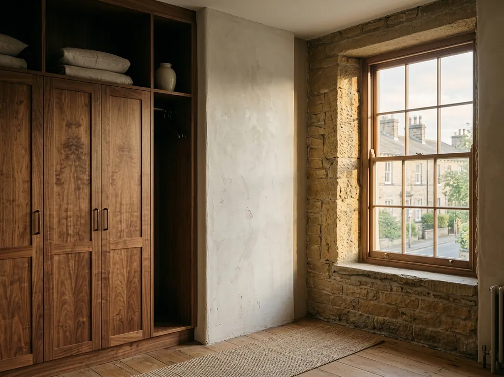 Saltaire stone-terrace alcove pair fitted in a Saltaire home — editorial photograph.
