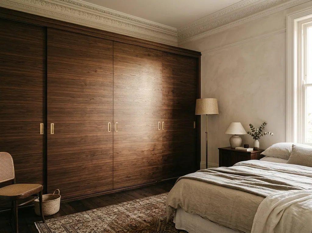 Wall-to-wall sliding, tall-ceiling room fitted in a Shipley home — editorial photograph.