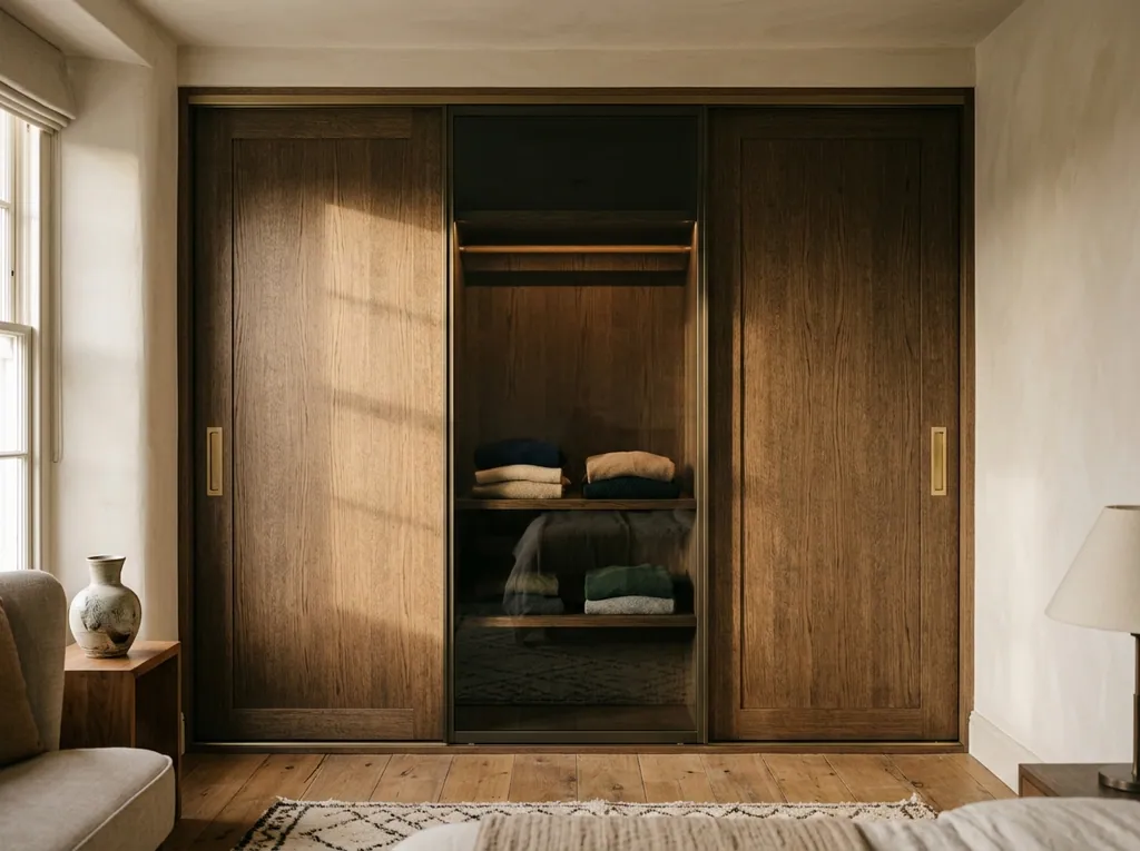 Smoked oak with glass insert fitted in a Halifax home — editorial photograph.