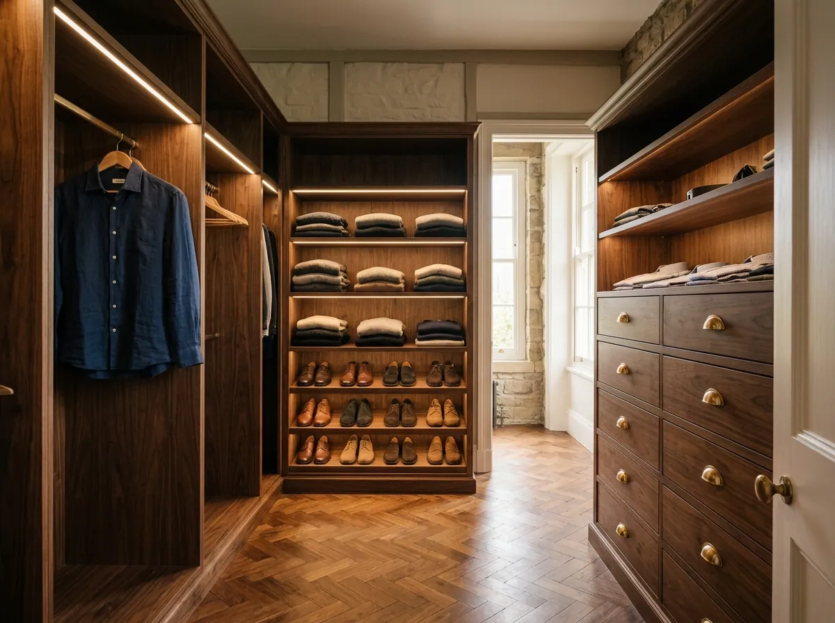 Walk-in wardrobe example — editorial photograph.